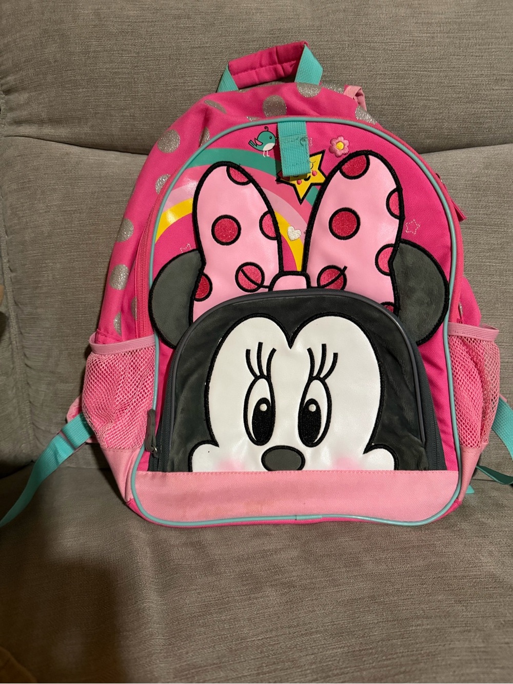 Kids Pink Minnie Mouse Character Backpack - Cute Polka Dot Bow
